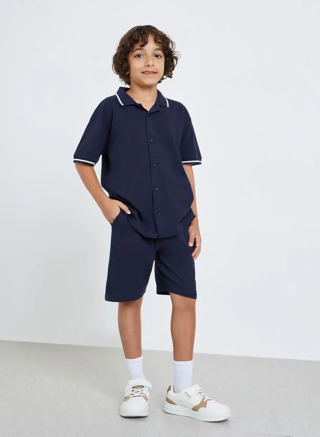 Styli Kids Navy Blue Knit Shirt and Shorts Set